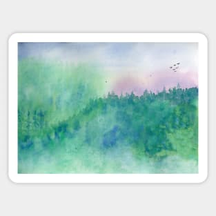 Green Mist Forest. Original Watercolor Painting Fine Art Print Landscape Art Print from Watercolor Painting Original Wall Art Sticker